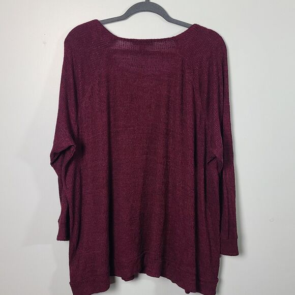 Lane Bryant Burgundy Knit Long Sleeve Top Lace Up Size 22/24 - Picture 5 of 5